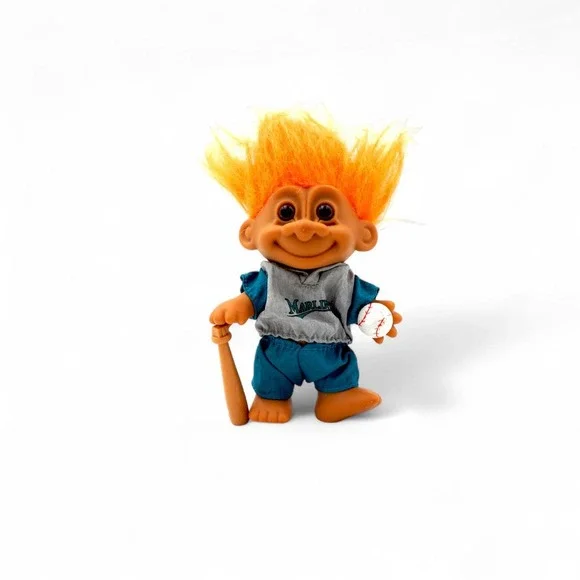 Vtg Russ Berrie Baseball Troll Doll Florida Marlins MLB with Bat & Ball 1990s - Picture 3 of 10